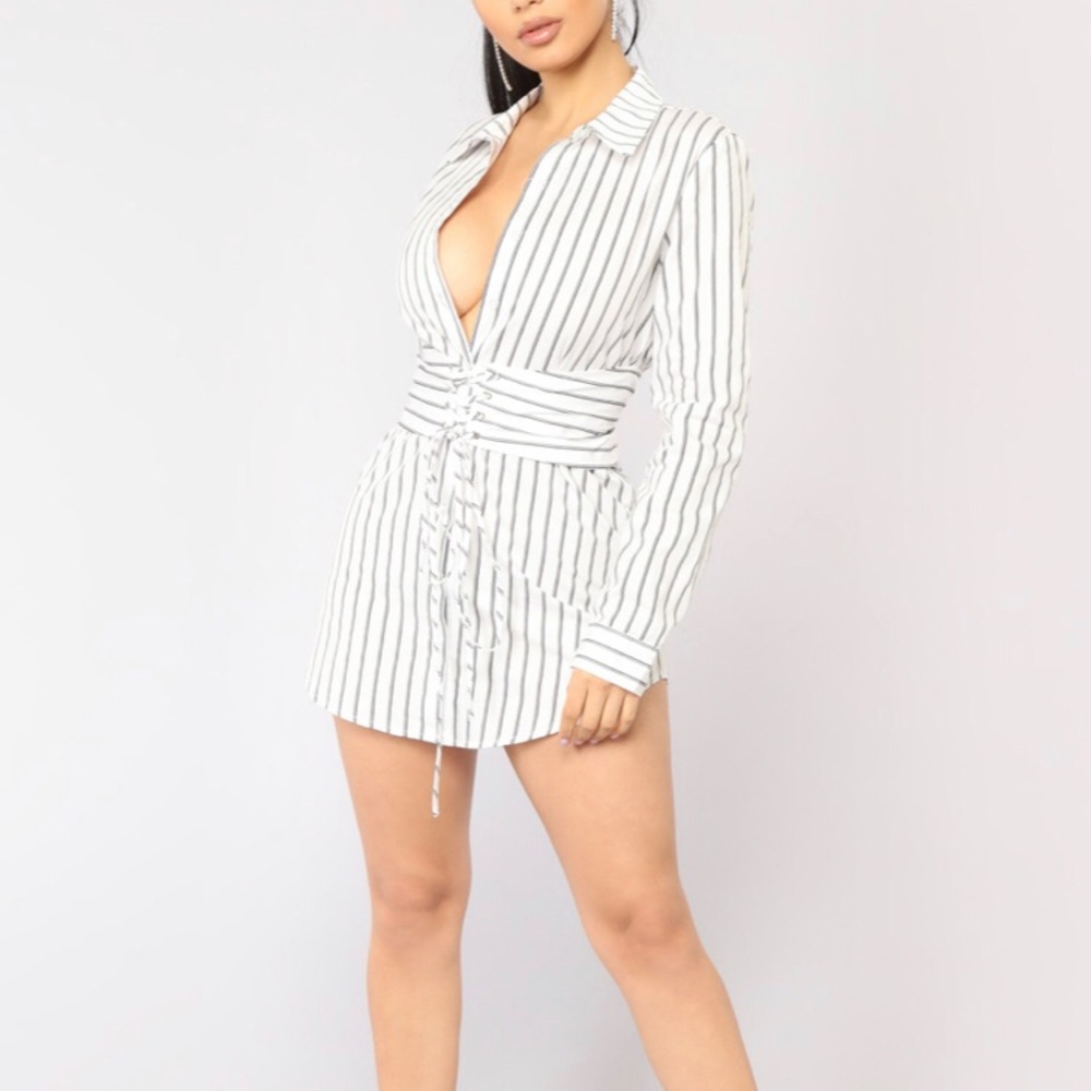 Well Suited Striped Shirt Dress x Fashion Nova